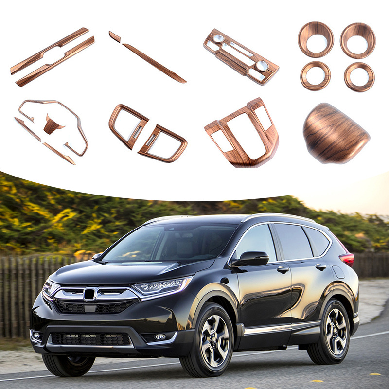 Suitable for 17-21 Honda CRV Haoying peach wood grain interior steering wheel armrest box water cup trim flare ring