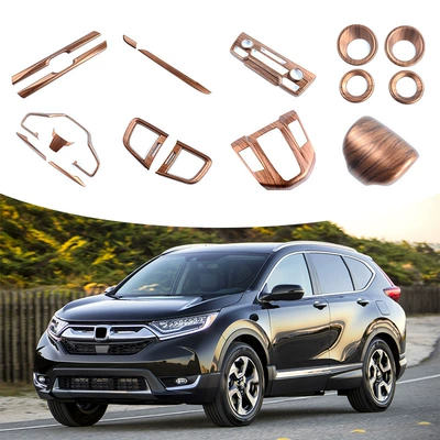 Suitable for 17-21 Honda CRV Haoying peach wood grain interior steering wheel armrest box water cup trim flare ring