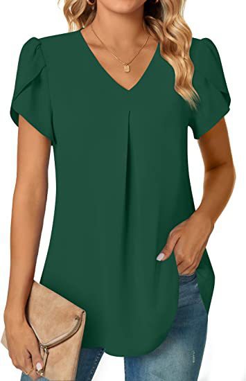 2023 estación independiente deseo Amazon popular verano simple mujer cuello en V pétalo manga camisa de las mujeres