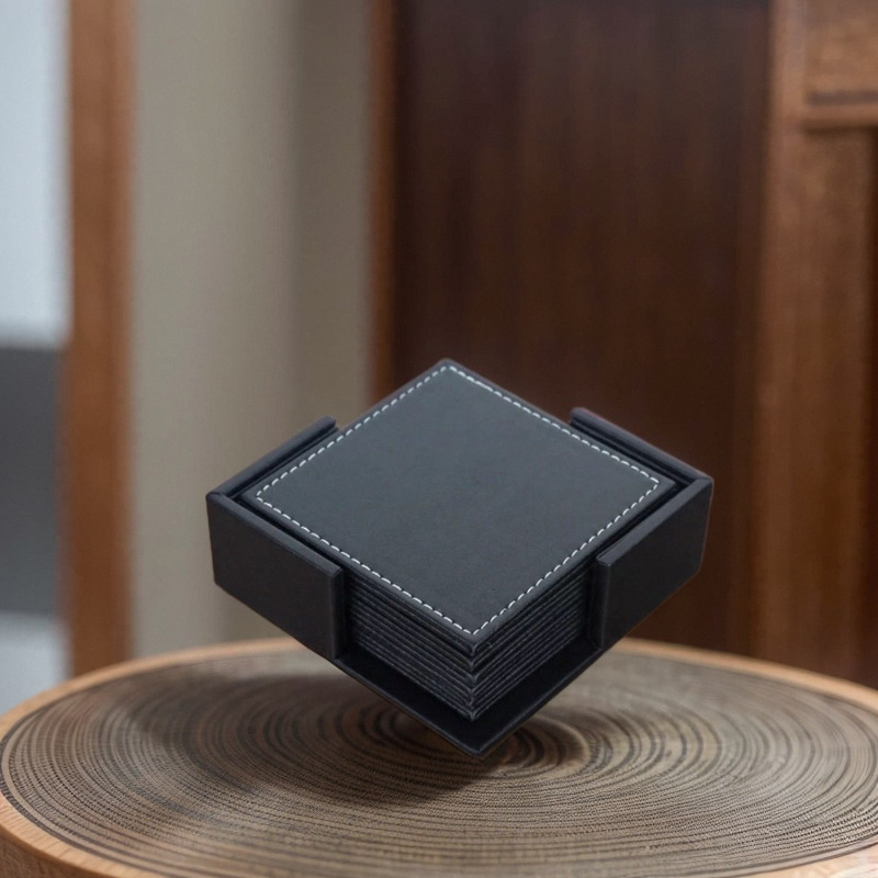 Leather Coaster Round PU Leather Table Mat Waterproof Coffee Coaster Heat Insulated Thickened Desktop Coaster