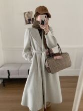 东大门大摆裙垫肩系带双面羊毛大衣长款正肩翻领加厚保暖羊绒外套