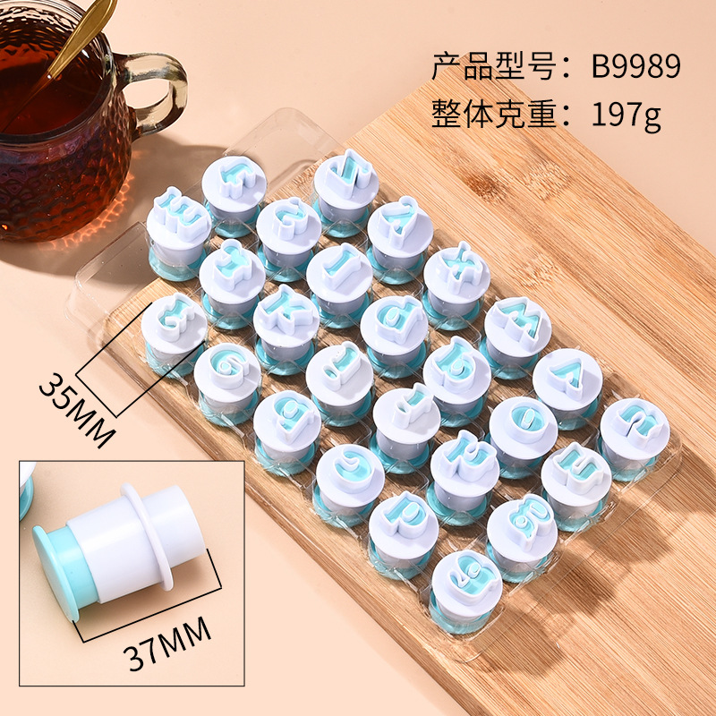 26 piezas caso plástico carta número galleta molde fondant cake molde para hornear herramientas de decoración image 6