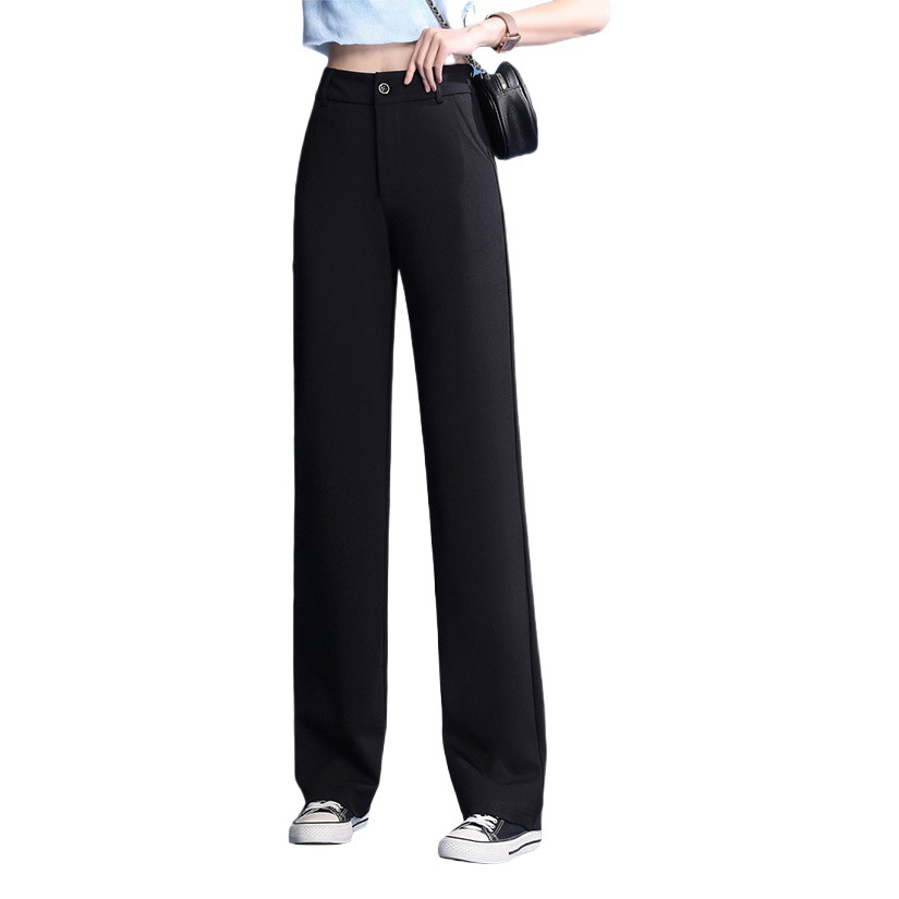 Straight suit pants women's spring and autumn high waist relaxed-fit casual pants small black professional trousers trousers
