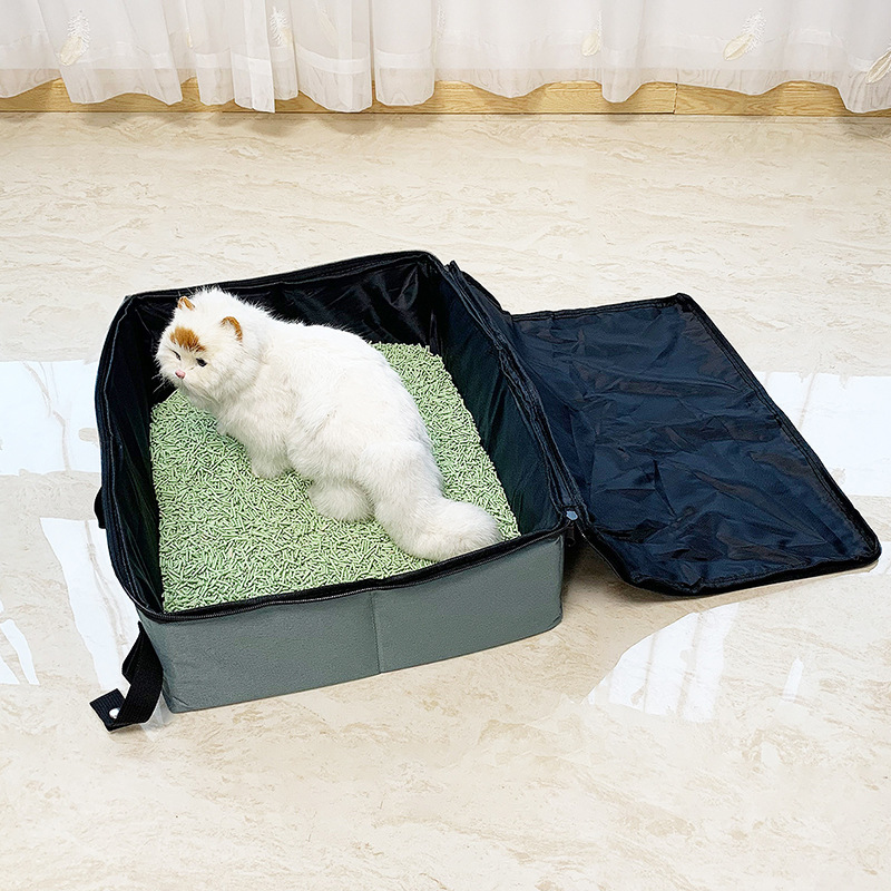 Caja de arena plegable para gatos para viajes, inodoro portátil para automóvil con gran espacio, nido para mascotas resistente a arañazos y antideslizante.