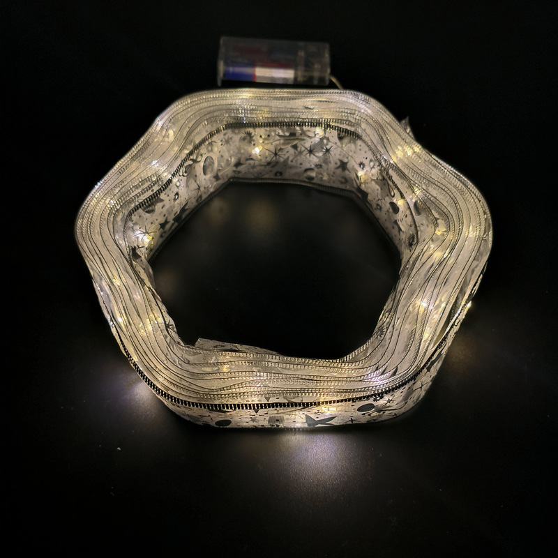 #D11圣诞发光彩带-5米50灯2AA常亮带闪银色彩带暖白灯