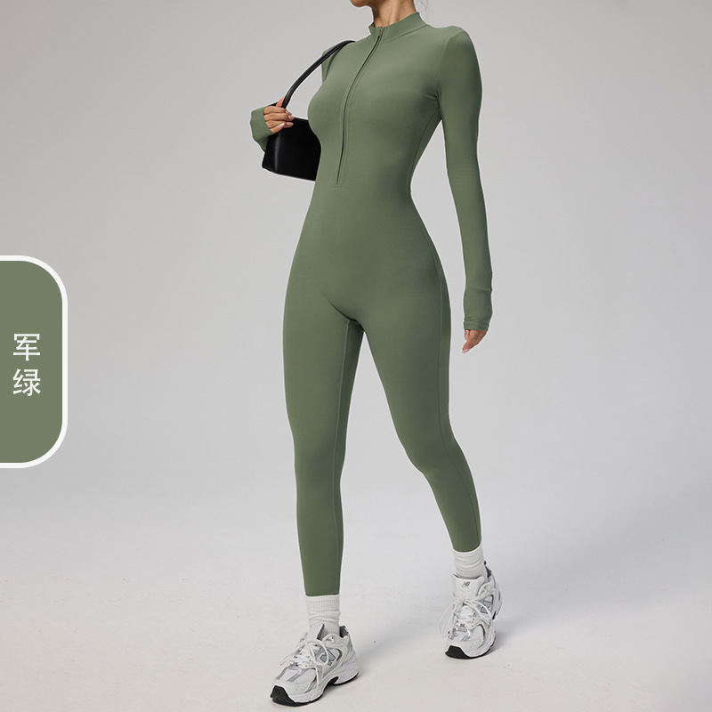 添亿欧美拉链裸感长袖瑜伽连体服高强度健身运动连体紧身衣8306|undefined
