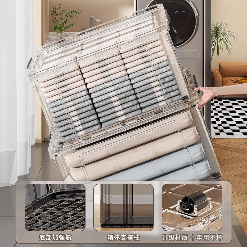 Caja de almacenamiento transparente de plástico de gran capacidad caja de almacenamiento súper grande ropa edredón caja de acabado de juguetes caja especial para el hogar