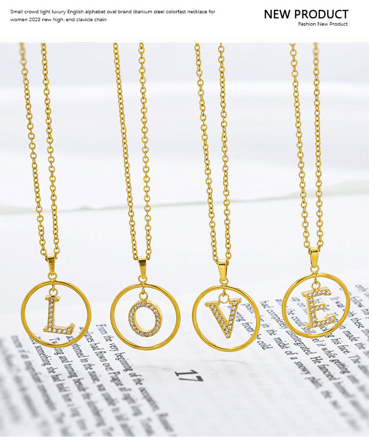 Titanium Steel IG Style Inlay Letter Zircon Pendant Necklace display picture 5