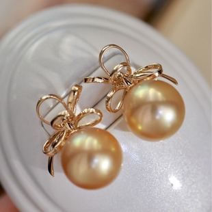 18K Ribbon Bow Style Earrings, Thick Version, Sweet and Textured, 12-13 Bead Accessories Without Beads