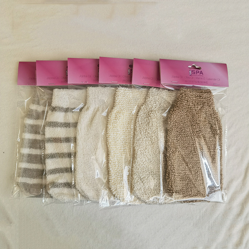 En stock Cáñamo guantes de baño Toalla de baño frotar mochila guantes de lavado de dedos cepillo de baño cubierta de barro frotar Toalla de la espalda