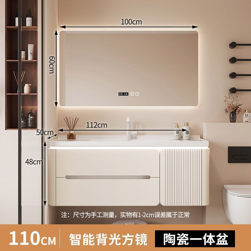 クリーム風水バスルームキャビネット洗面台オーク塗装セラミック一体型洗面台シンプルなバスルームキャビネット洗面台ライト高級なし|undefined
