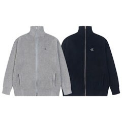 CK Jeans 25秋冬款两色男女情侣款简约刺绣立领拉链重工针织开衫