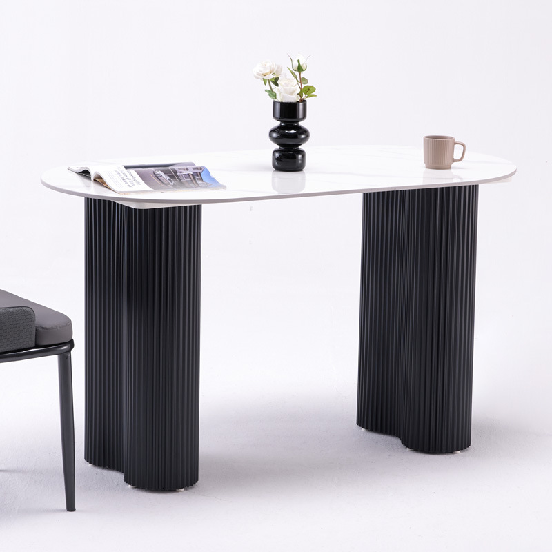 Mesa de comedor moderna y simple de tabla de roca casera estilo medieval nueva mesa de comedor casera hermosa mesa de piernas de maní