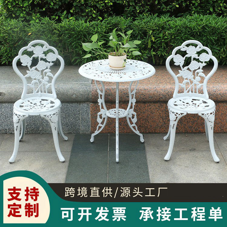 Cross-border Direct Supply Outdoor Iron Table and Chair Garden Leisure Cast Aluminum Furniture Courtyard Balcony Dining Chair Three-piece Combination