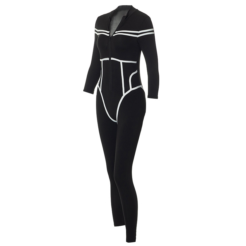 Fashion Color Block Spandex Polyester Full Length Contrast Binding Jumpsuits