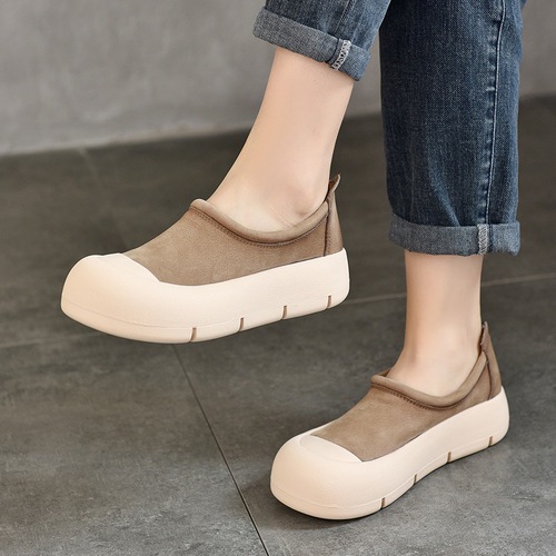 First-layer cowhide casual shoes, forest style women's shoes, 2024 spring new style, round toe, thick sole, retro genuine leather women's shoes, Baotou