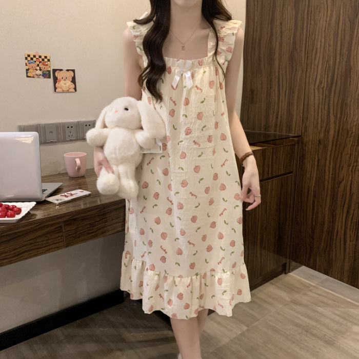 2025 pijama de cabina giratorio cojín de pecho nubes de algodón de verano dulce viento pijama delgado ropa para el hogar comercio exterior