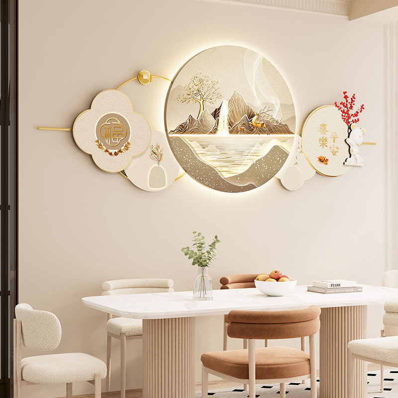 New Year's Auspicious Meaning Restaurant Wall Art Led Light-Emitting Decorative Mural High-End Homestay Dining Table Wall Hanging Art
