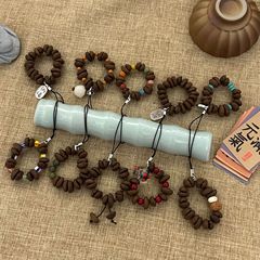 小眾原創新中式天然咖啡豆串珠天然石陶瓷手機鑰匙掛件咖啡豆掛件