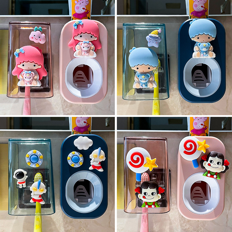 Niños creativo pasta de dientes exprimidor lindo cepillo de dientes taza de almacenamiento rack ponche libre perezoso pasta de dientes traje de lavado