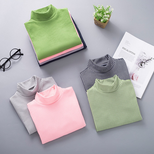 Children's soft cotton padded warm innerwear for autumn and winter, unisex, round neck T-shirt base shirt, V-neck top, autumn clothes