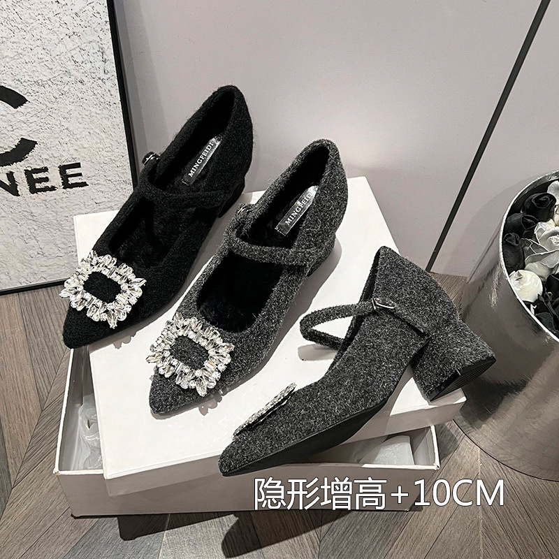 2025 nuevos zapatos de mujer de diamante francés con tacones de terciopelo super altos zapatos de terciopelo de mujer tacones gruesos rojos red tamaño pequeño 33 image 1