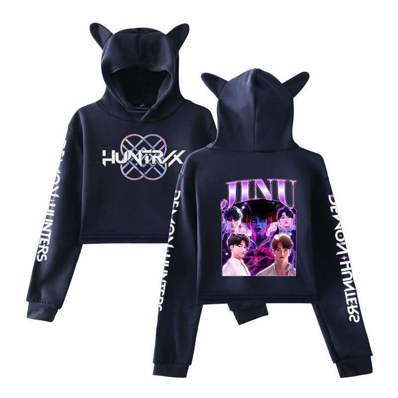 2025跨境新品KPop Demon Hunters欧美时尚猫耳朵露脐卫衣女代发2|undefined