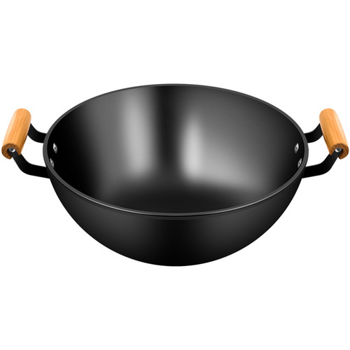 Thickened old-fashioned double-eared iron pot wok household deepened stew pot flat bottom large non-stick pot induction cooker cooking pot special