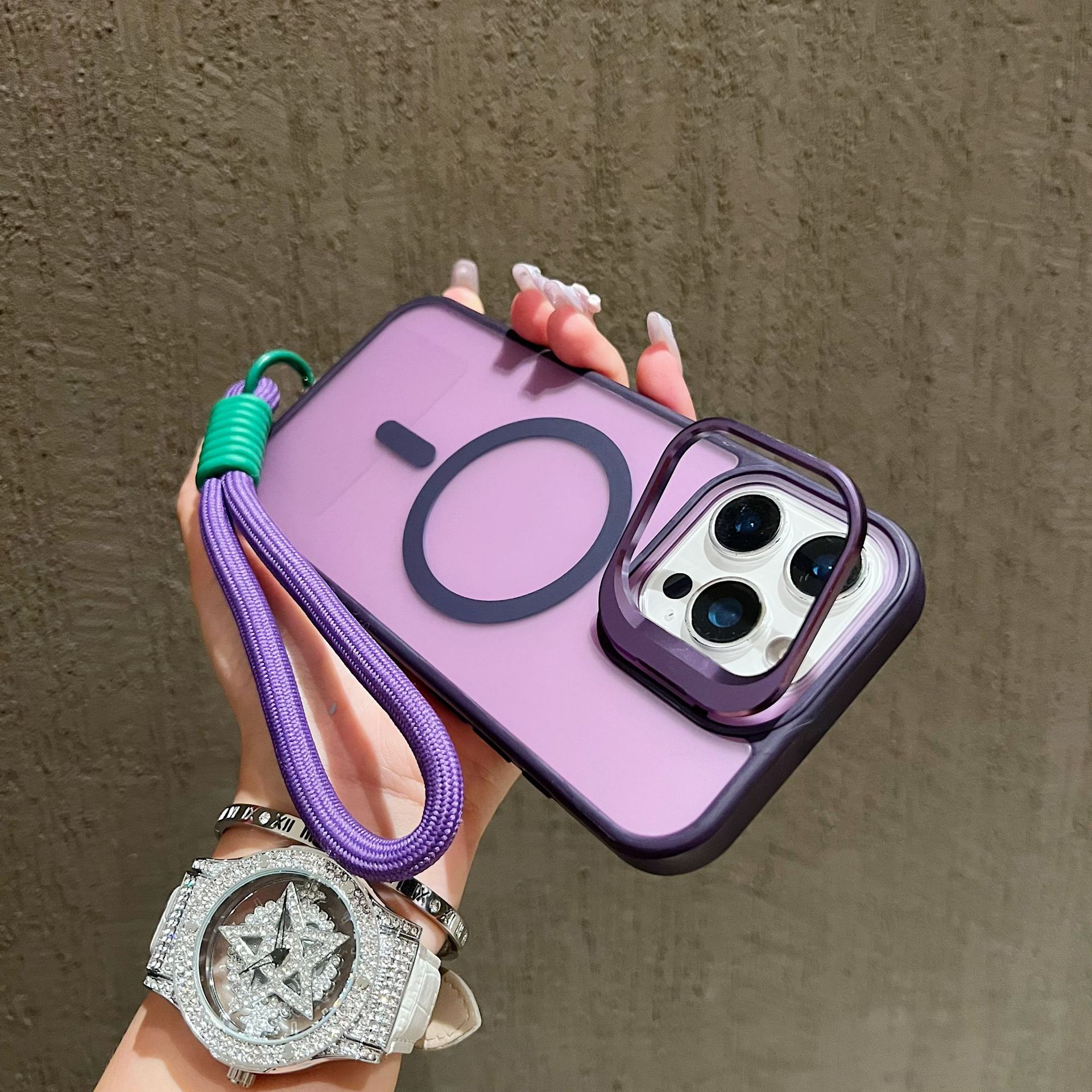 Suitable for Apple 17Air Magnetic Lanyard Mobile Phone Case Iphone16E Skin-Feel Invisible Lens Holder 15 Protective Cover