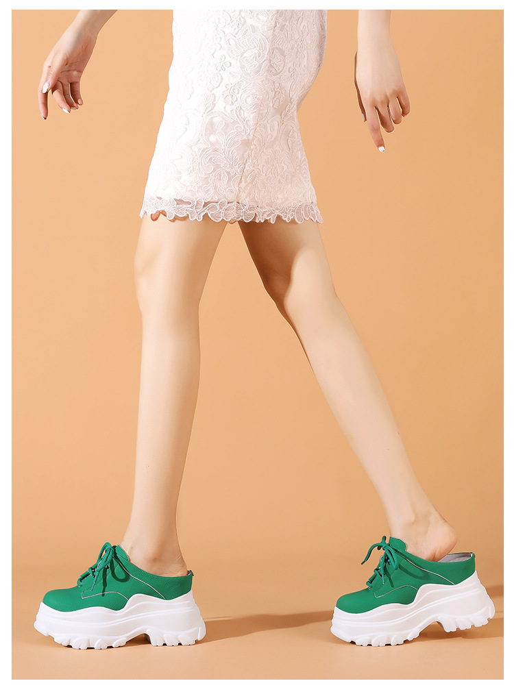 Dép sandal nữ quai chữ V đế dày 10 cm phối ren — Màu đen chi tiết 7