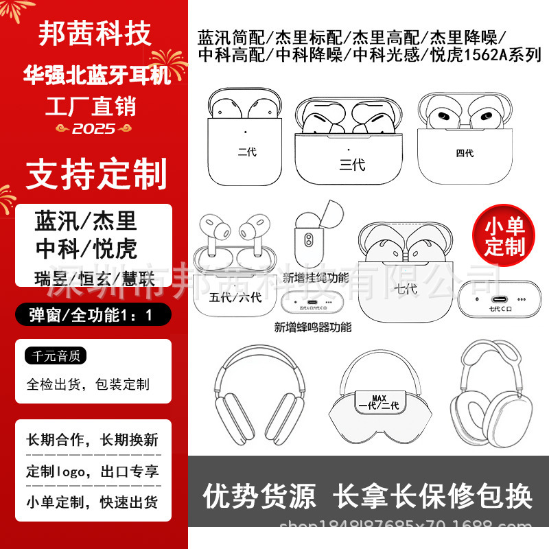 华强北耳机工厂一比一5代6代7代新款降噪弹窗适用苹果手机蓝牙耳|undefined