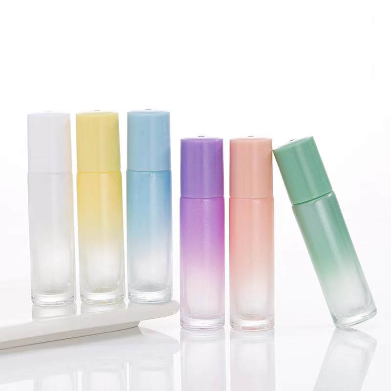 Botella de bola de rodillo de color de 10ml sub-embalaje de vidrio engrosado gradiente perlado perfume botella vacía botella de sub-embalaje de cuentas portátil