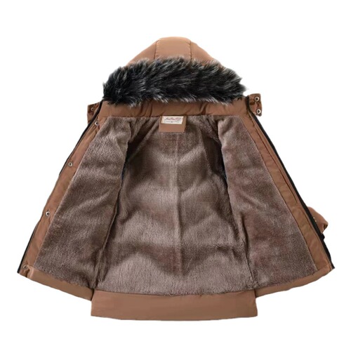 Children's winter 2024 new cotton coat, middle and long length, suitable for small and medium children, Korean style, thickened and furred, with large fur collar.