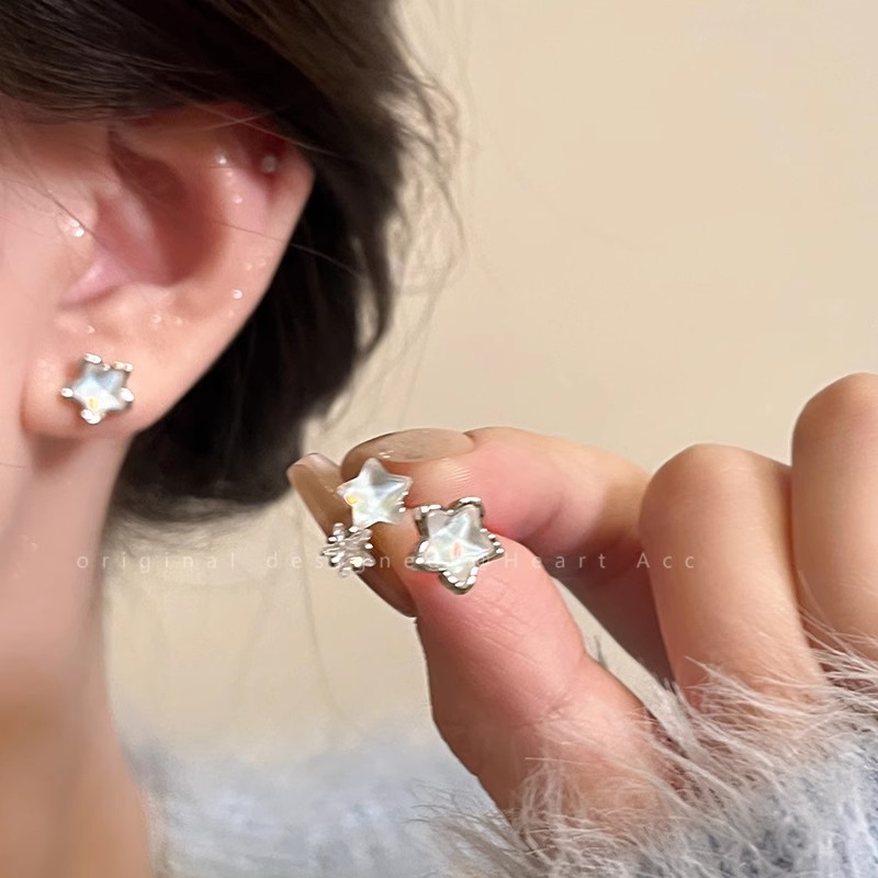 Bright Star~Star Zircon Silver Needle Earrings Women's Fashionable Temperament Cool Earrings 2023 New Earrings