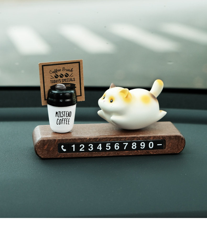 Cute Kitten Car Temporary Parking Number Sign Cartoon Car Decoration Interior Accessory for Women