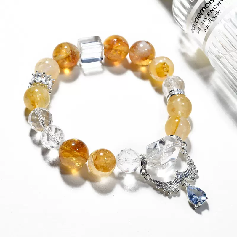 天然黄塔晶手串天使之翼黄胶花手链白水晶网红风小红书抖音时尚款