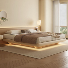 无床头悬浮储物现代奶油简约小户型主卧双人床意式轻奢气压高箱床