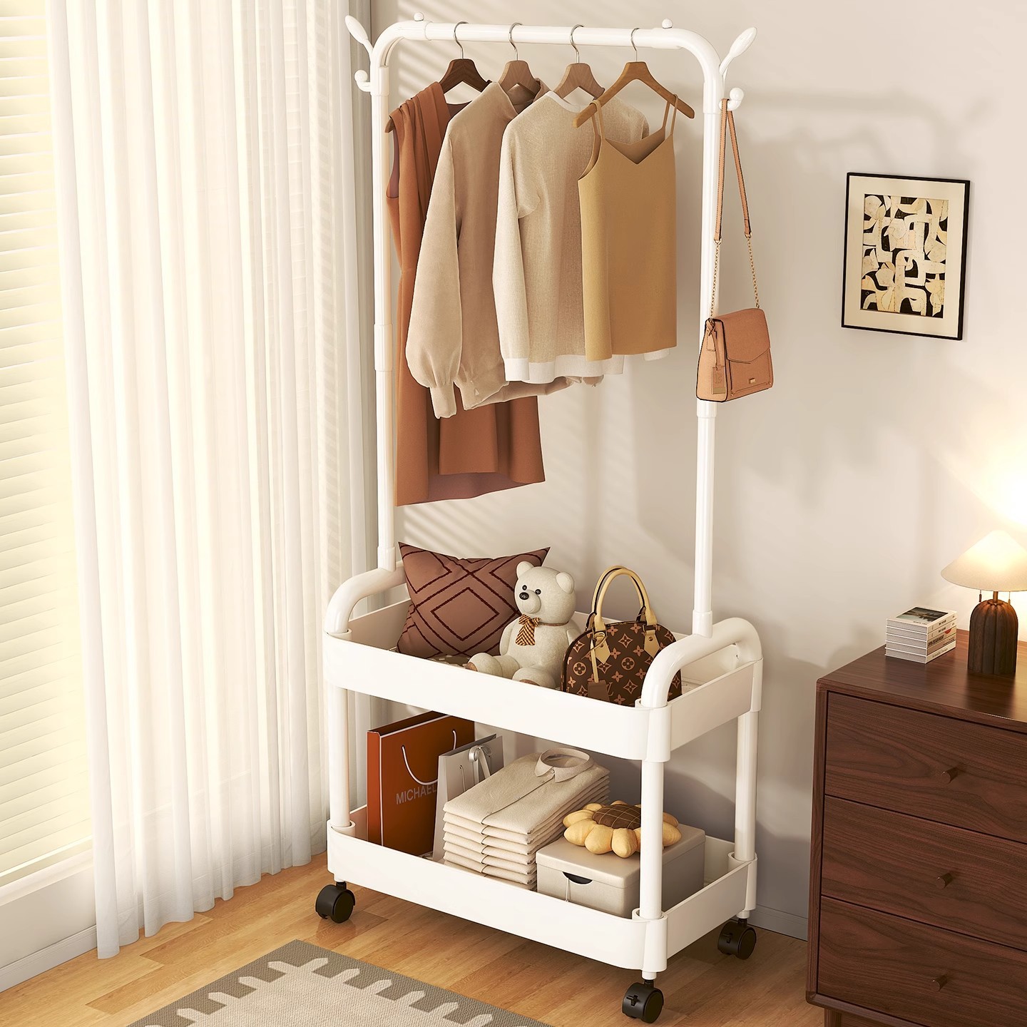 Popular Cat-Ear College Dormitory Floor-Standing Clothes Rack Storage Coat Rack Home Bedroom Mobile Clothes Rack Clothes Drying Rack