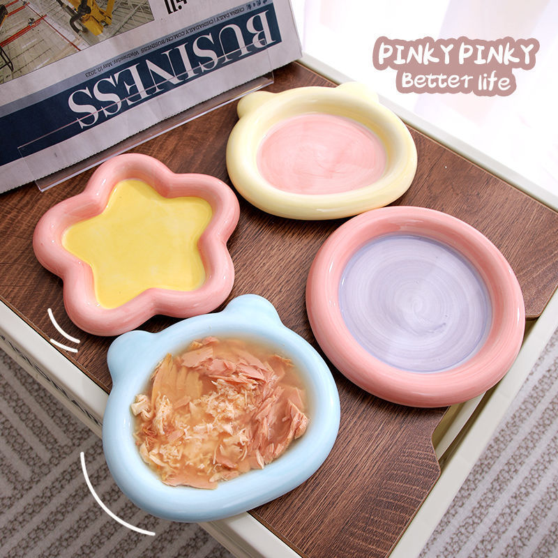 Cat Bowl Ceramic Dog Bowl Plate Cat Drinking Bowl Anti-Knock over Cat Food Bowl Rice Bowl Dog