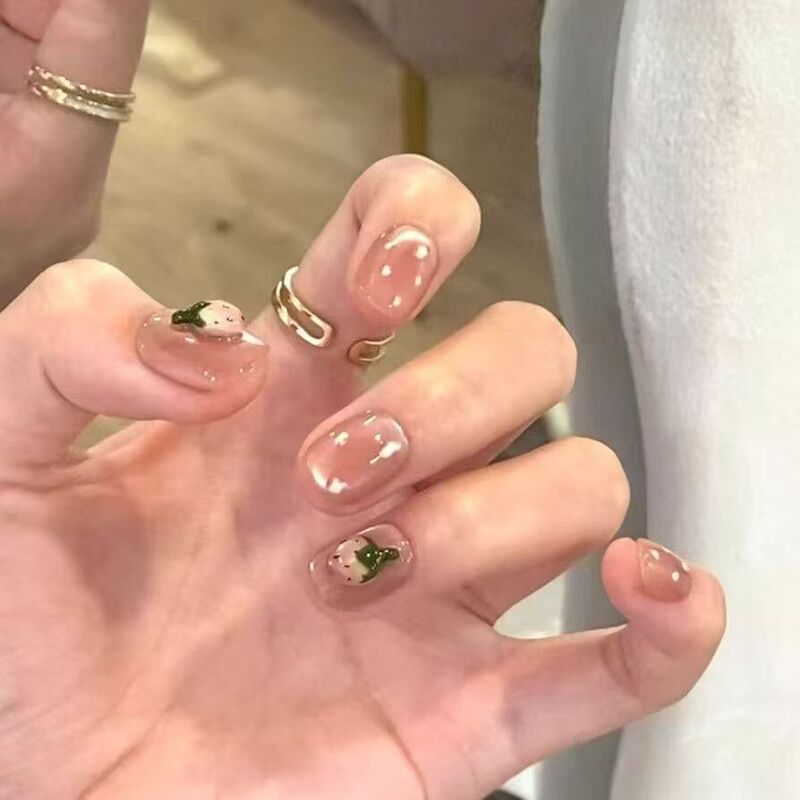 【3D Strawberry】Handmade 3D Strawberry Polka Dot Cute Student Sweet Girl Gentle Brightening Wearable Nail Finished Product