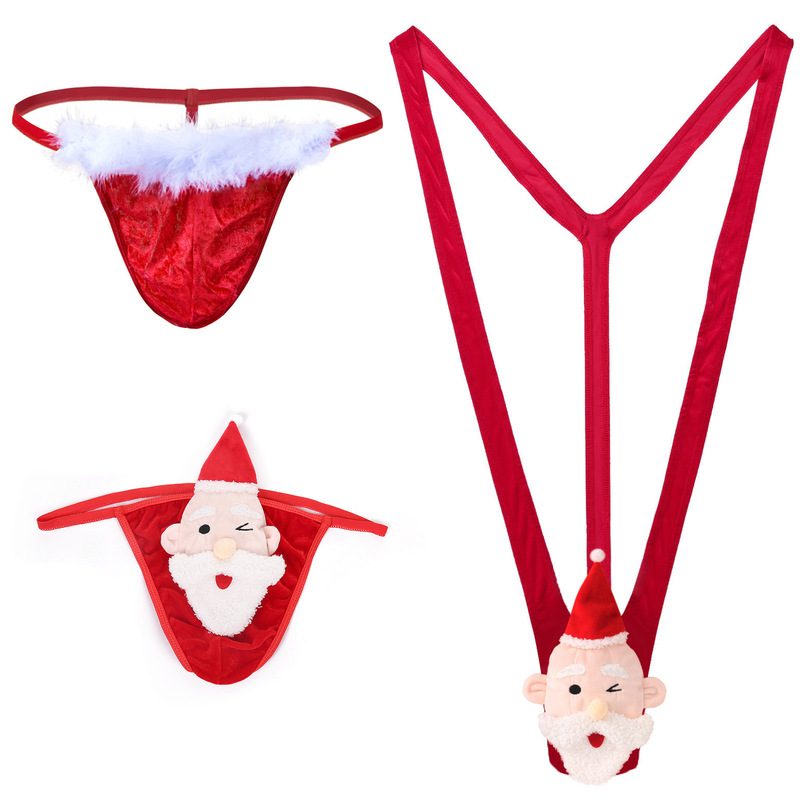 Cross-Border Men's European and American Underwear Christmas Series Sexy Underwear Thong V-Shaped Jumpsuit