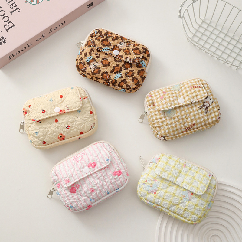 Anno Flip-Top Coin Purse Quilted Card Holder Portable Storage Bag Cute Soft Lipstick Makeup Bag Mini Pouch