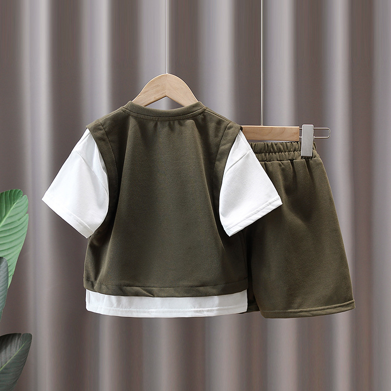 5010 Traje de verano para niños Estilo occidental Nueva ropa para niños Estilo delgado Pantalones cortos casuales para niños de moda Traje de dos piezas