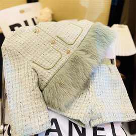 黁白女童洋气时髦小香风套装2025冬季新款加厚加棉拼接外套短裤两