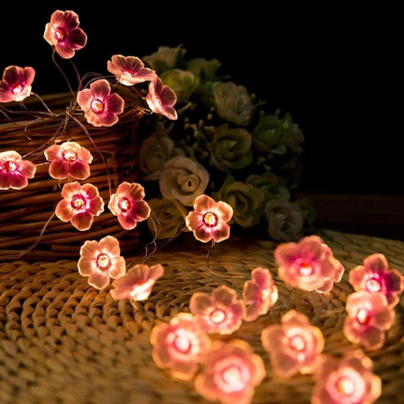 Nuevos productos de lámpara de alambre de cobre LED cadena de lámpara rosa de cereza lámpara de flores de melocotón lámpara de vacaciones lámpara de decoración fábrica directa