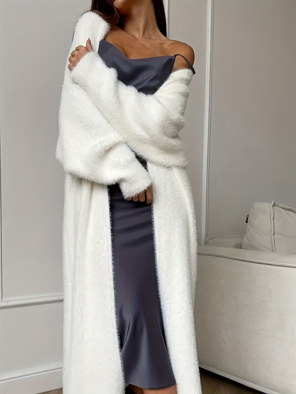 Cross-Border Imitation Mink White Knitwear Cardigan Outwear Women's Autumn and Winter Loose Plush Fluffy Long Cardigan