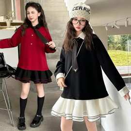 女童学院风连衣裙春装2025新款小公主洋气春季jk半身裙女孩蓬蓬裙