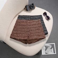 小香风亮片短裤女跨境新款高腰显瘦防走光粗花呢打底靴裤批发9783