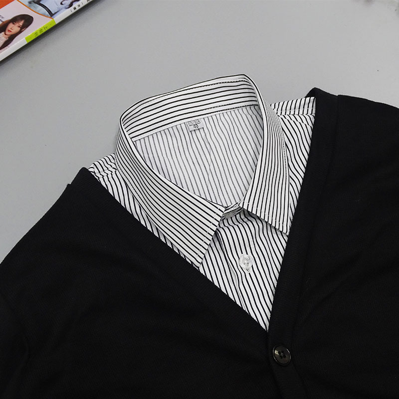 Fake cuello camisa de los hombres cuello camisa versátil simple rojo y azul rayado casual profesional formal desgaste puro algodón falso