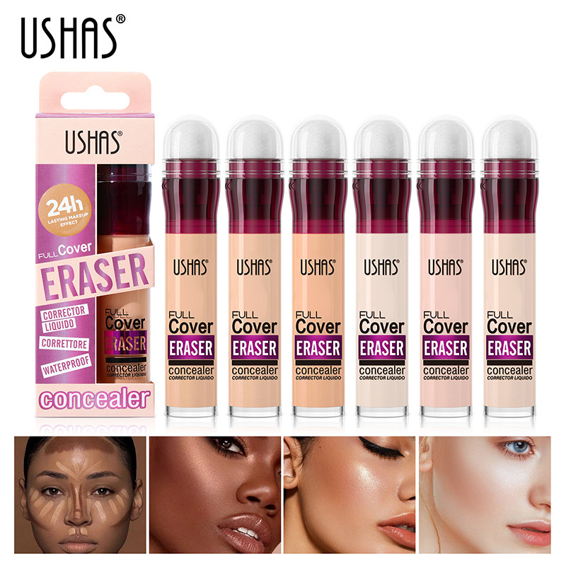 Base de maquillaje líquida de cabeza de esponja de punto de color USHAS12 con corrector de maquillaje de larga duración sin quitar maquillaje a prueba de agua FS442F